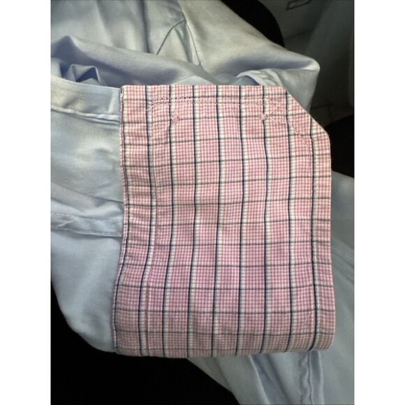 Stone Rose blue Button Down Collared Dress Shirt Mens sz 4 large pink flip cuffs - Picture 2 of 9
